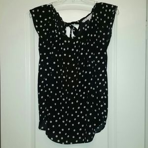 LC Lauren Conrad Black & Beige Polka Dot Top